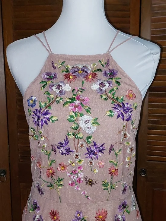 ASOS Dusty Pink Floral Embroidered Dobby Mesh Cami Strap Maxi Dress Sz 8 - Picture 6 of 15